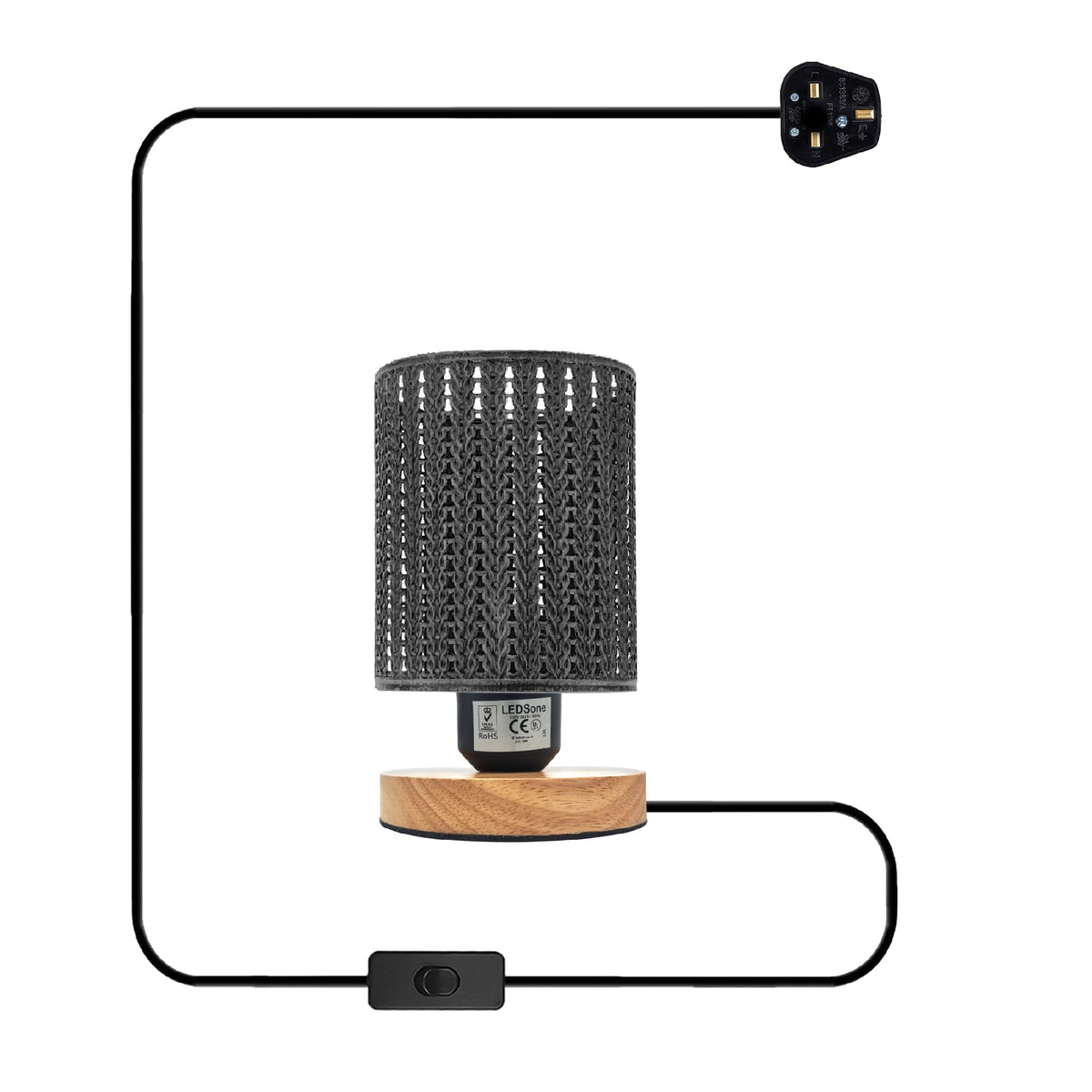 Metal Wire Cage Table Lamp Wooden Base E27 ~5358-8