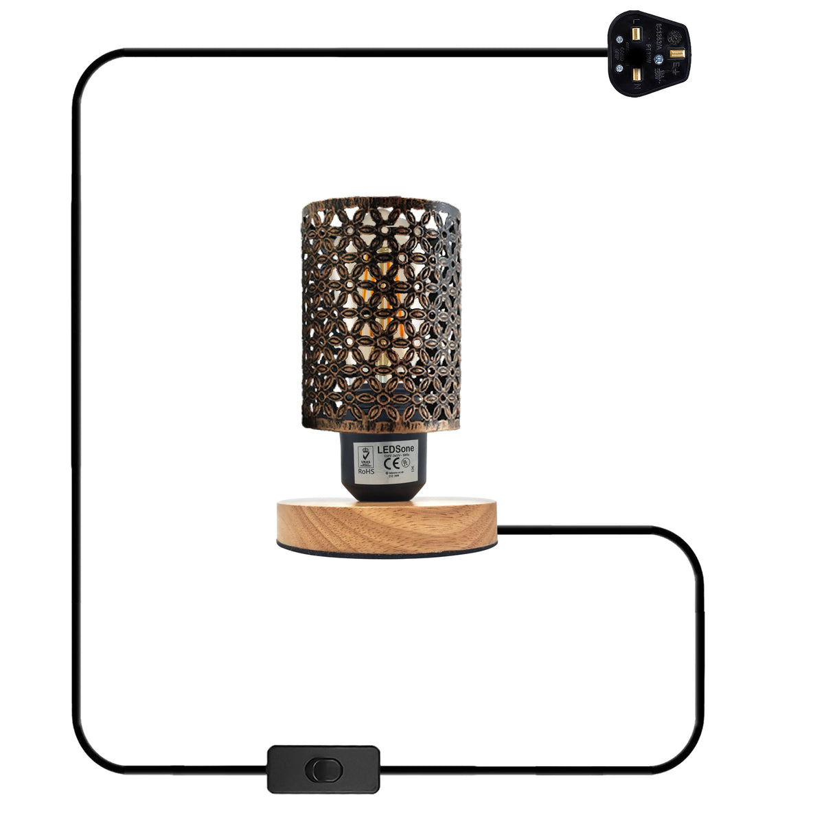 Pretty Table Lamp Retro Metal Cage with Wood Base E27~5356-7