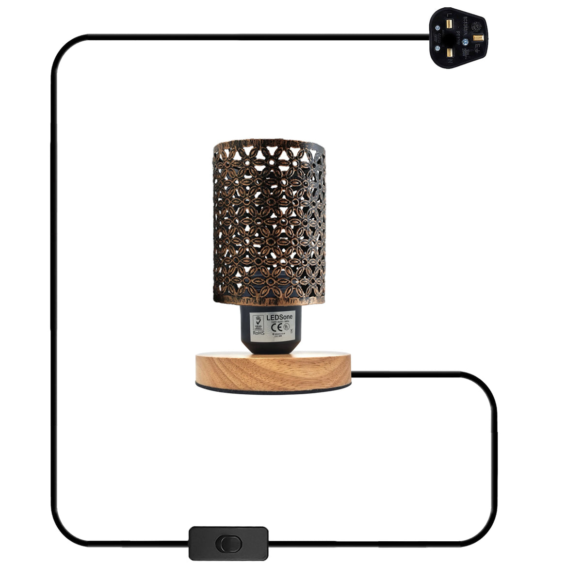 Pretty Table Lamp Retro Metal Cage with Wood Base E27~5356-8