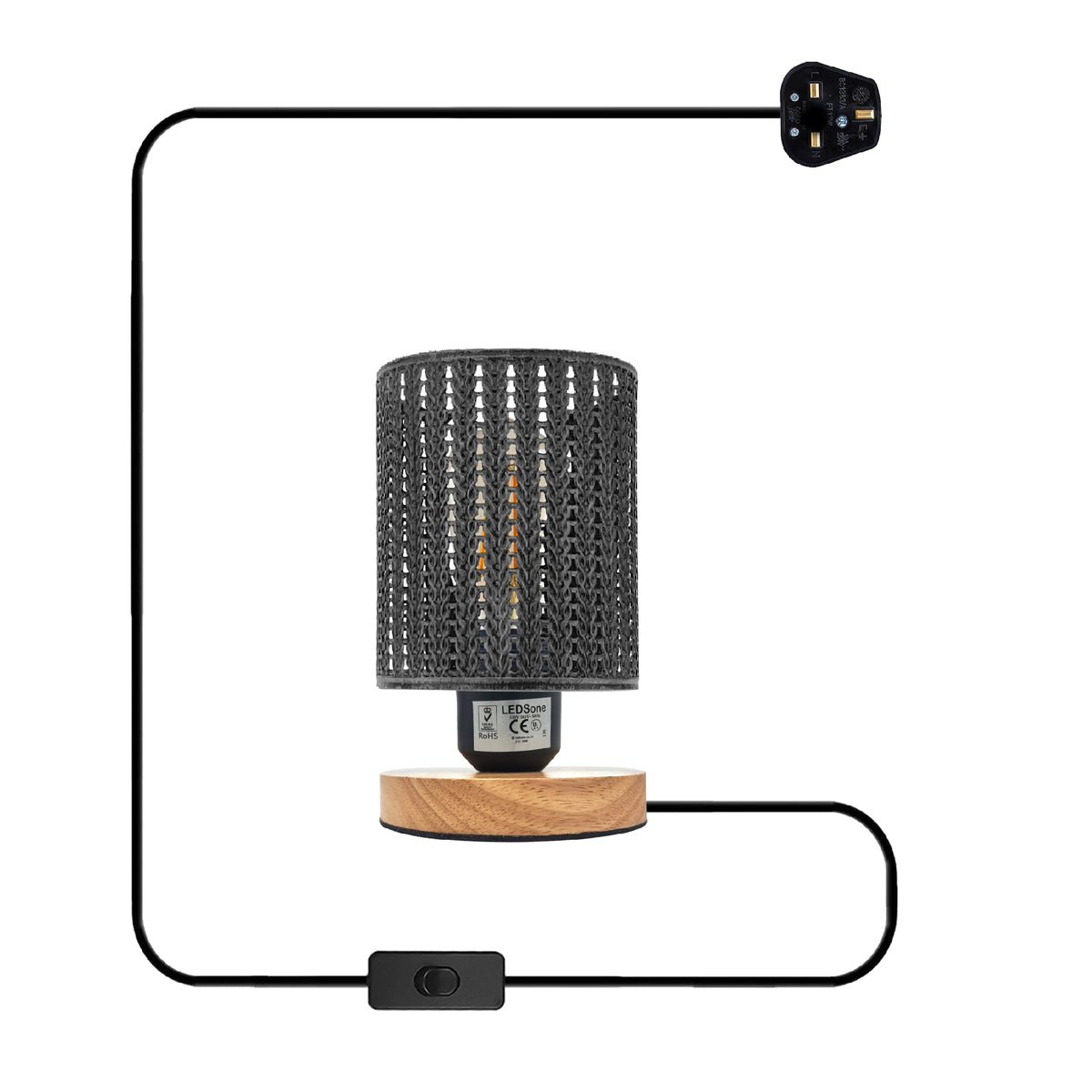 Metal Wire Cage Table Lamp Wooden Base E27 ~5358-7
