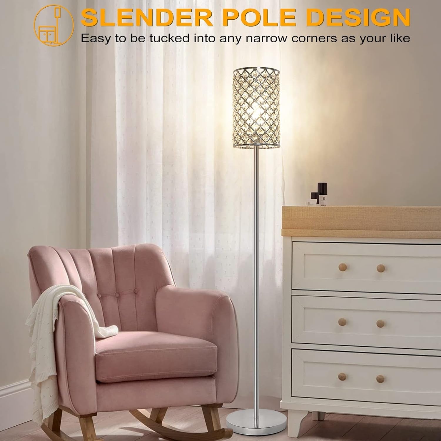 Crystal Floor Lamp Featuring Silver Beadwork Illumination-4