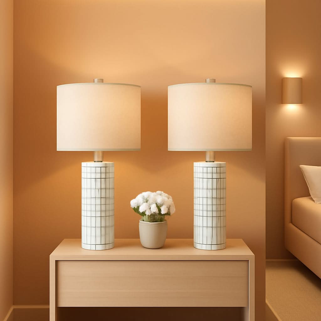 24 Inch Ceramic Table Lamp Set White-0