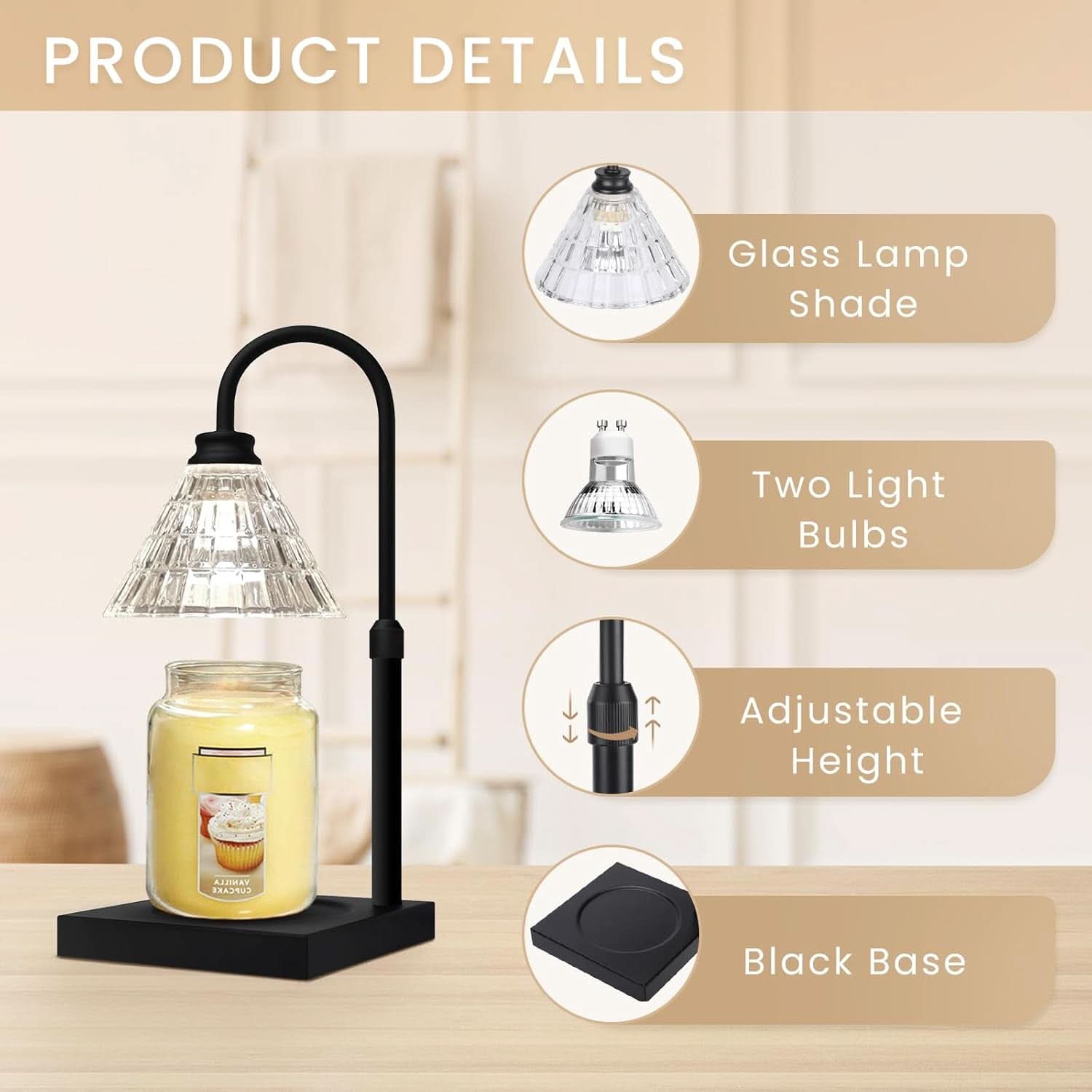 Candle Warmer Lamp With Dimmable Timers Matte Black-1