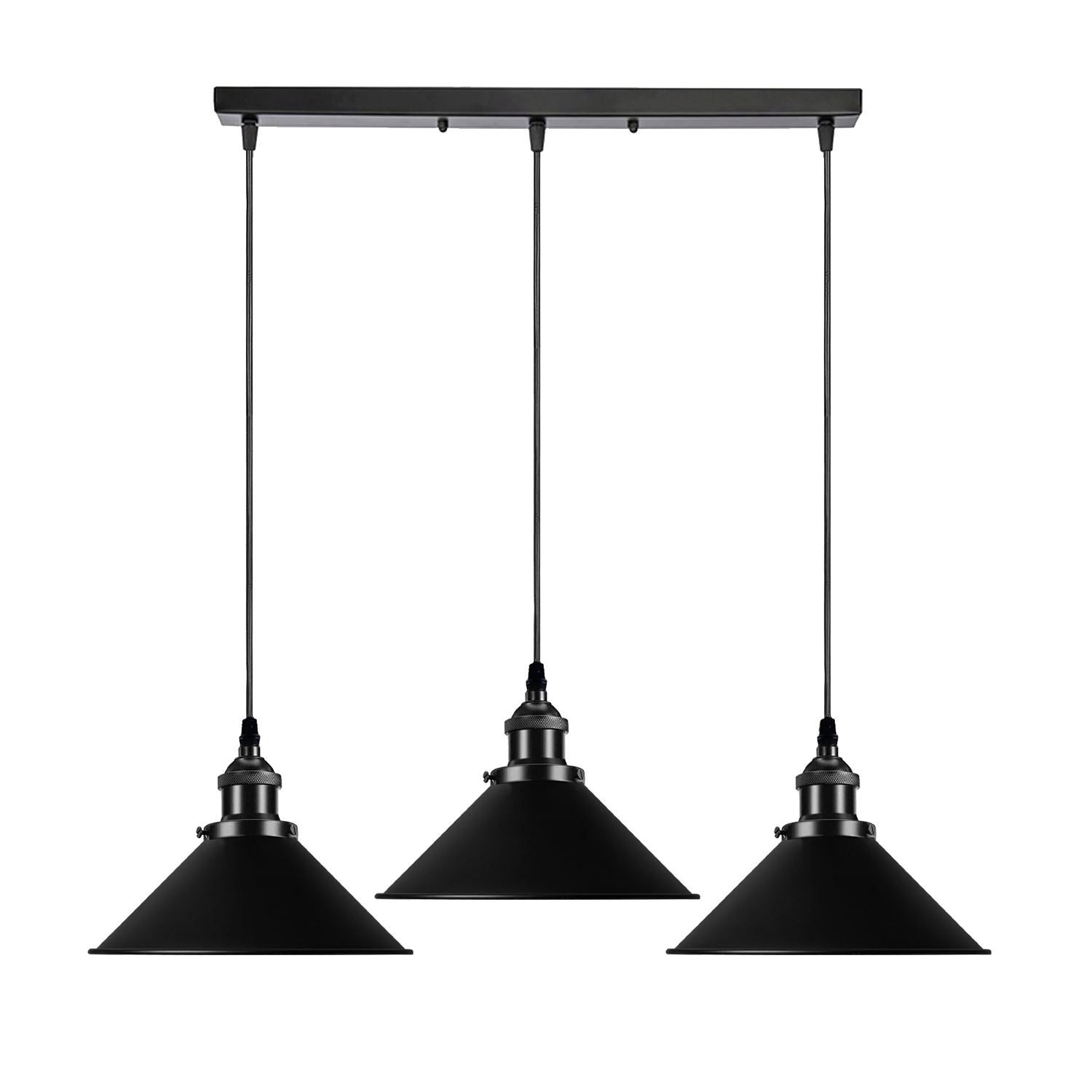 Black Metal Cone Shade Pendant Light Fixture~3393-9