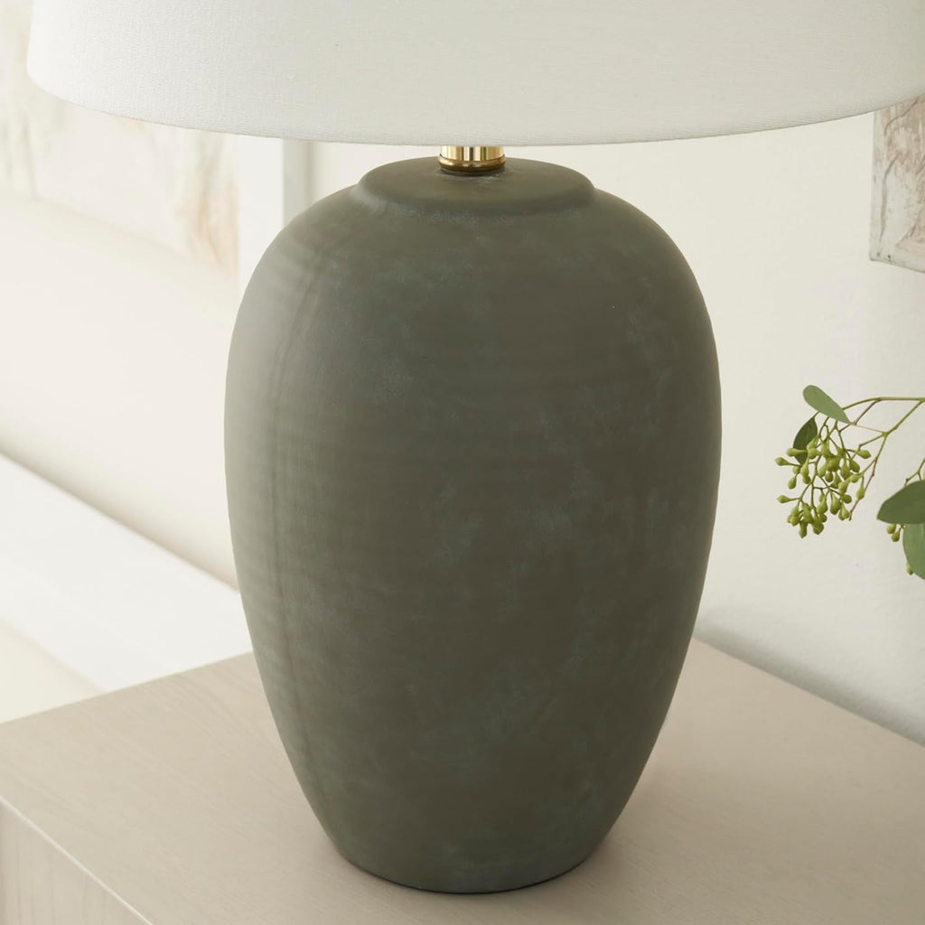Olive Green Enamelled Ceramic Midcentury Table Lamp-3