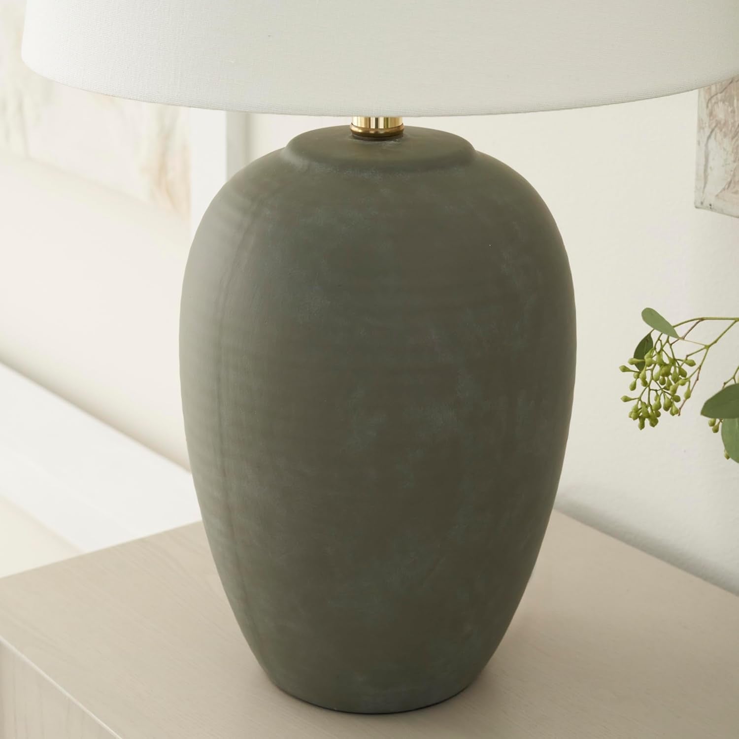 Olive Green Enamelled Ceramic Midcentury Table Lamp-3