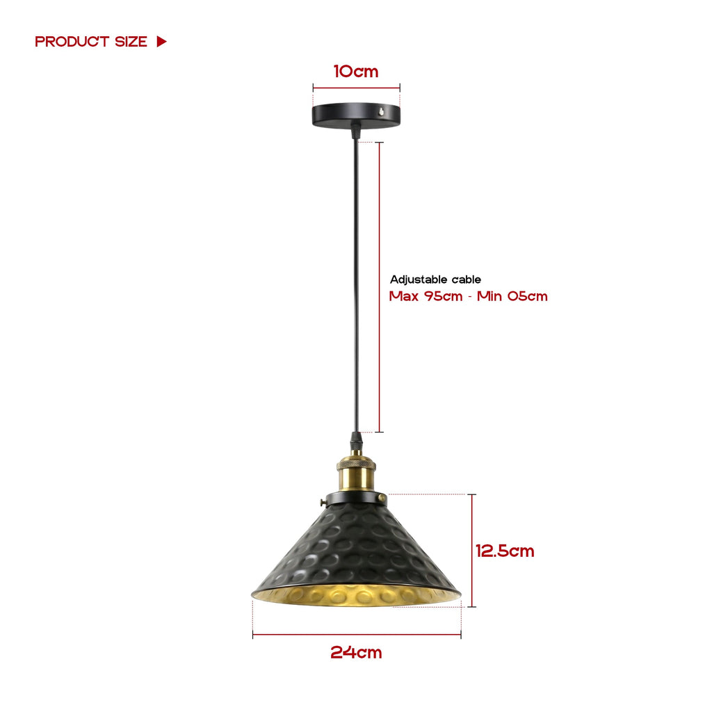  Vintage Black & Gold Hammered Metal Pendant Light  ~6635-1