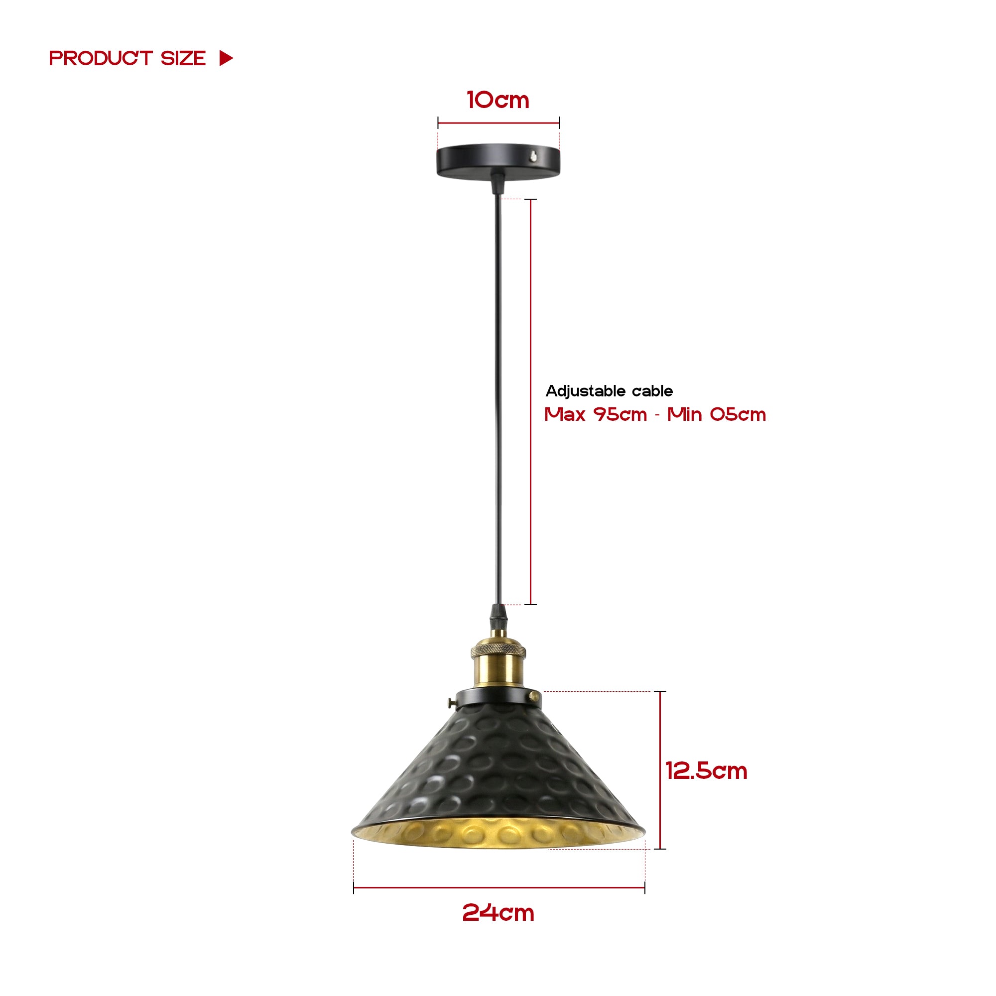  Vintage Black & Gold Hammered Metal Pendant Light  ~6635-1