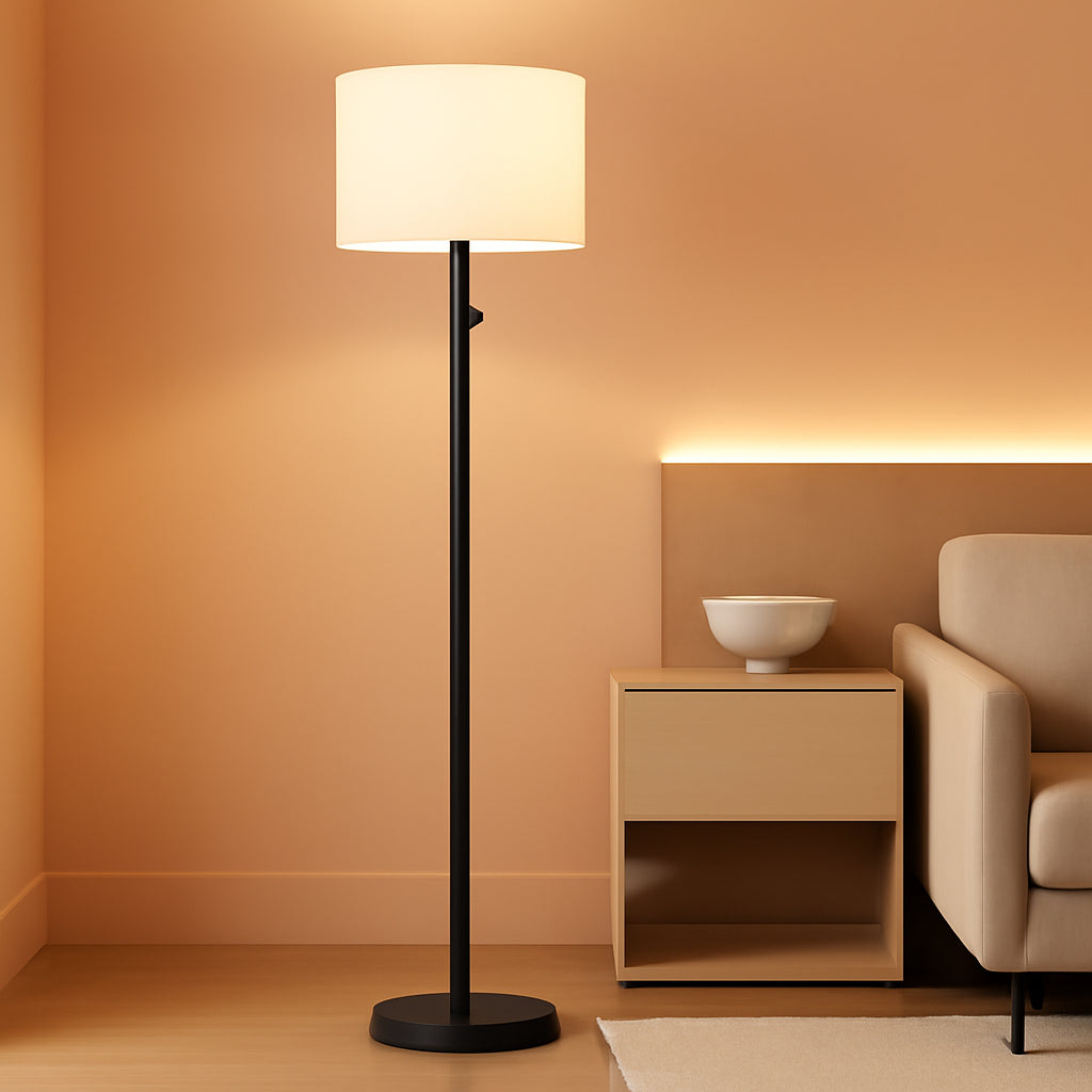 Black Dimmable Tall Floor Lamp 1000Lumens Linen Shade-0