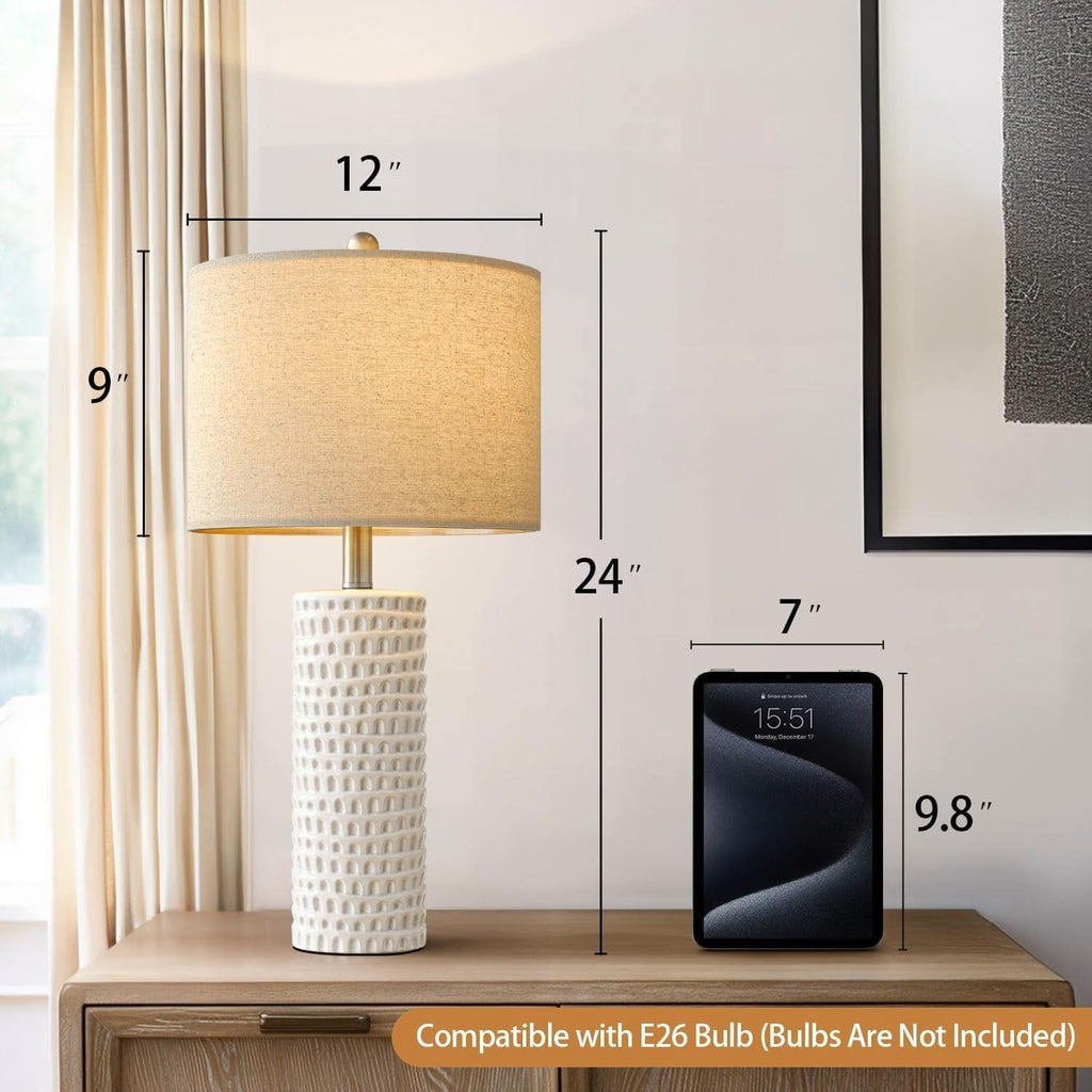 24 Inch Ceramic Table Lamp Set White-3
