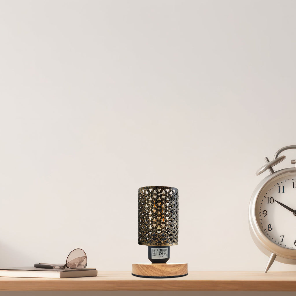Pretty Table Lamp Retro Metal Cage with Wood Base E27~5356-3