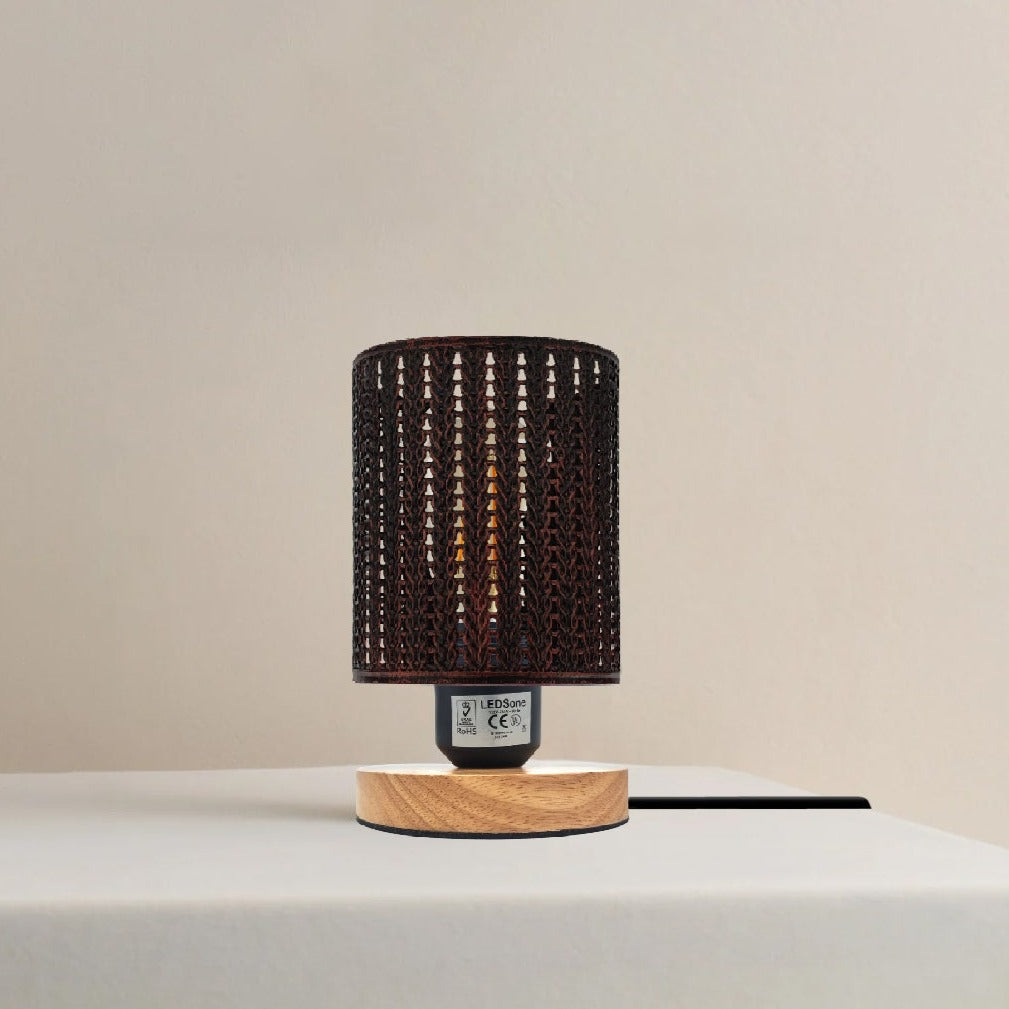 Metal Wire Cage Table Lamp Wooden Base E27 ~5358-0