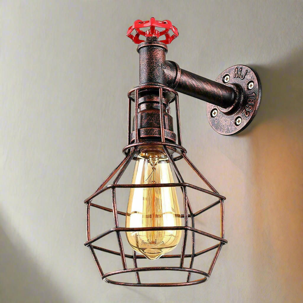 Modern Industrial Retro Vintage Style Pipe Cage Wall Light Wall Lamp Fixture~1118-0