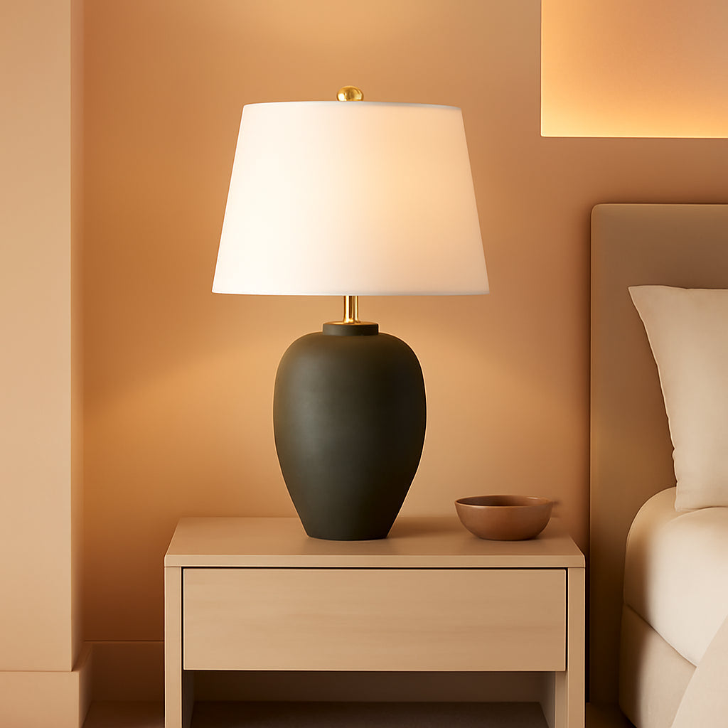 Olive Green Enamelled Ceramic Midcentury Table Lamp-0