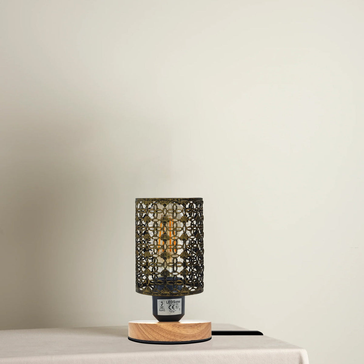 Vintage Wire Cage Table Lamp Wooden Stand Plug-In E27~5308-3