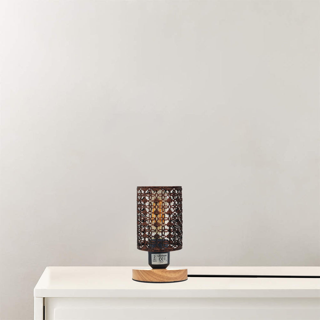 Vintage Wire Cage Table Lamp Wooden Stand Plug-In E27~5308-0