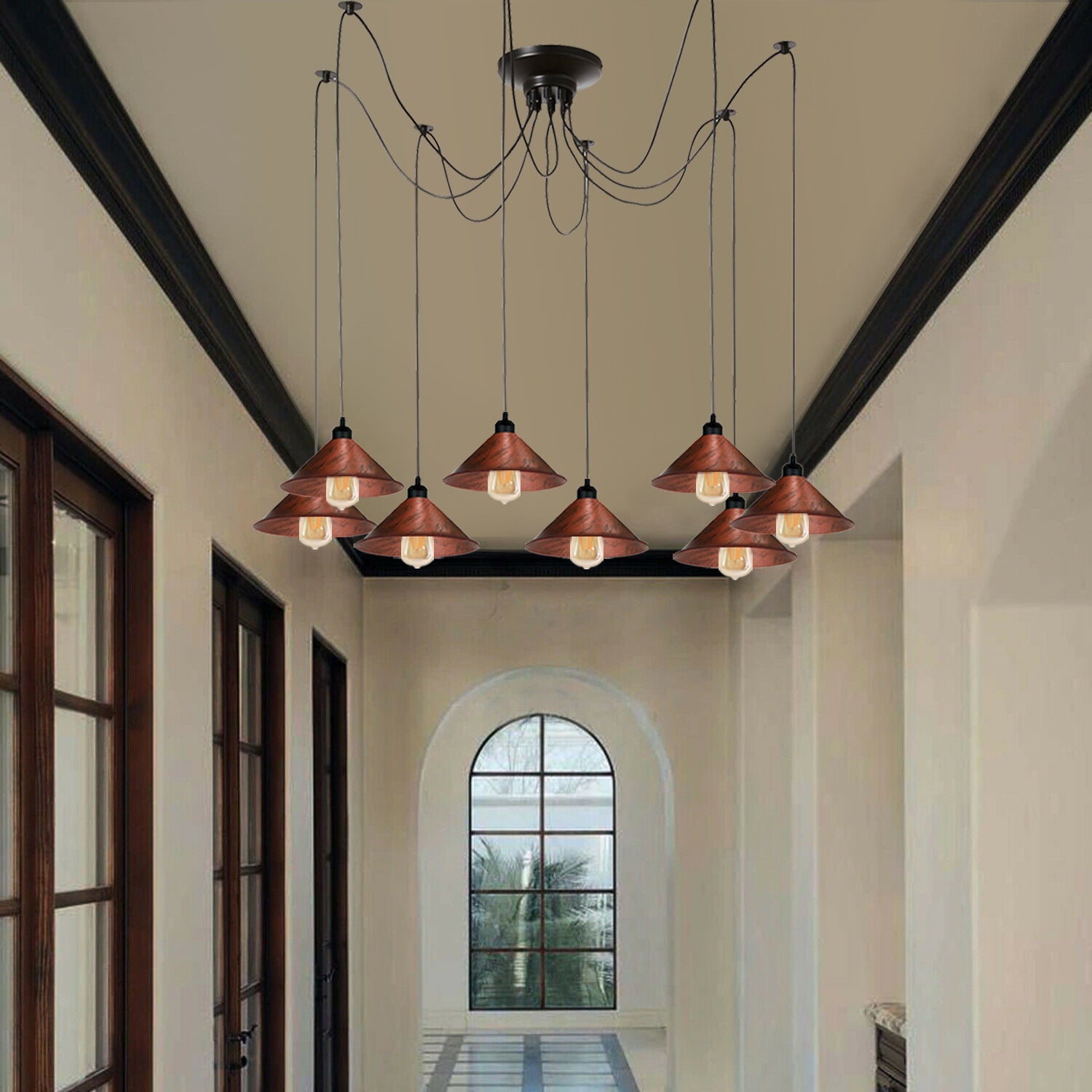 8 Head Spider Light Industrial Pulley Pendant E27 Retro Ceiling Rose~1000-3