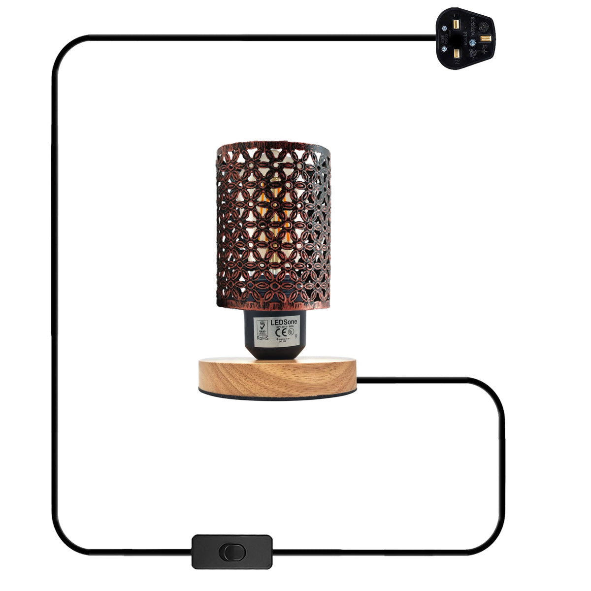 Pretty Table Lamp Retro Metal Cage with Wood Base E27~5356-12