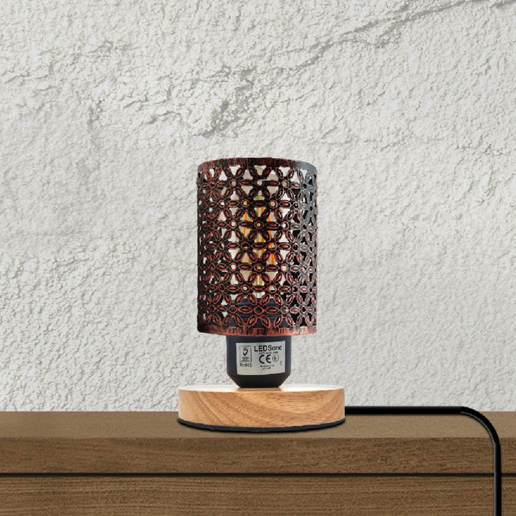 Pretty Table Lamp Retro Metal Cage with Wood Base E27~5356-4