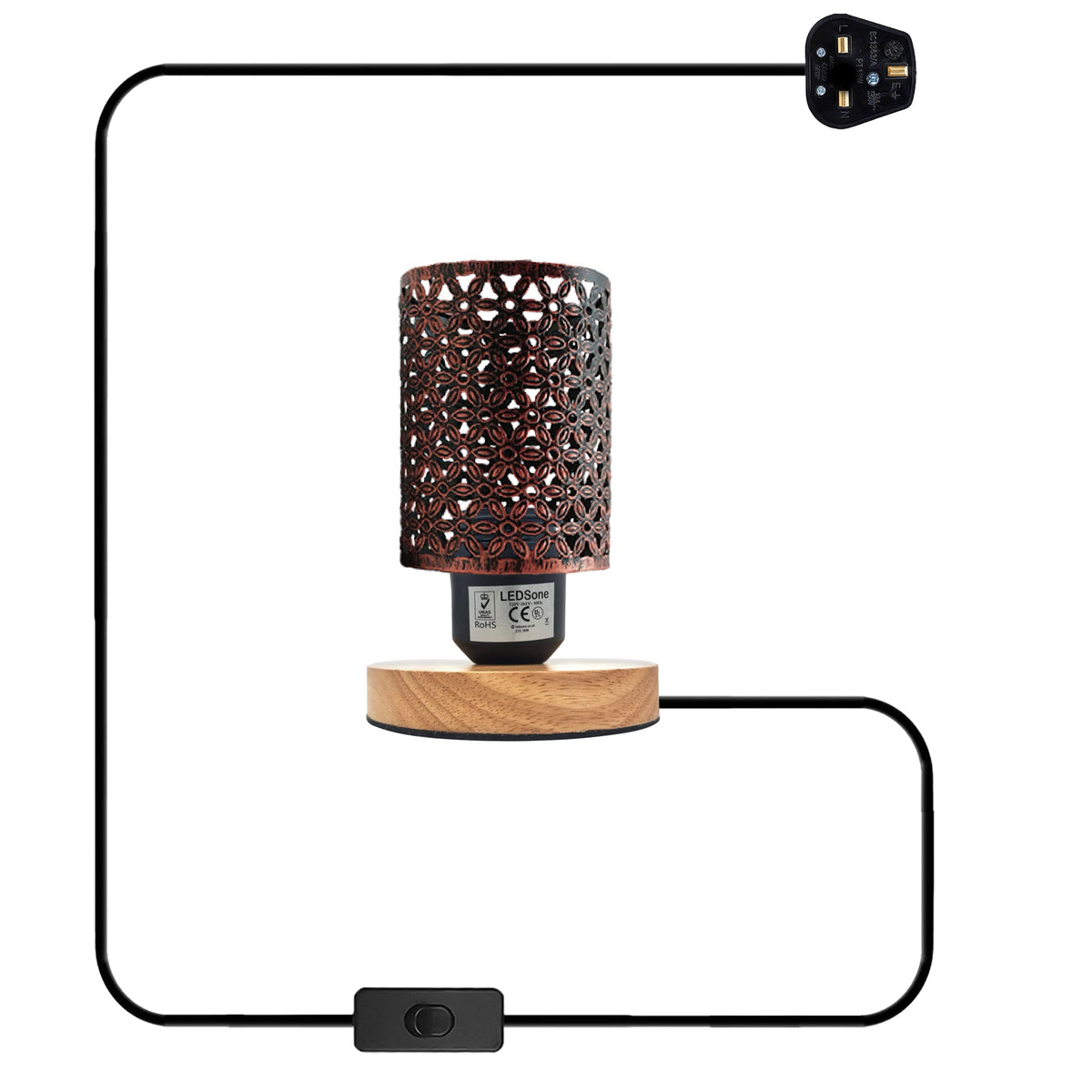 Pretty Table Lamp Retro Metal Cage with Wood Base E27~5356-13