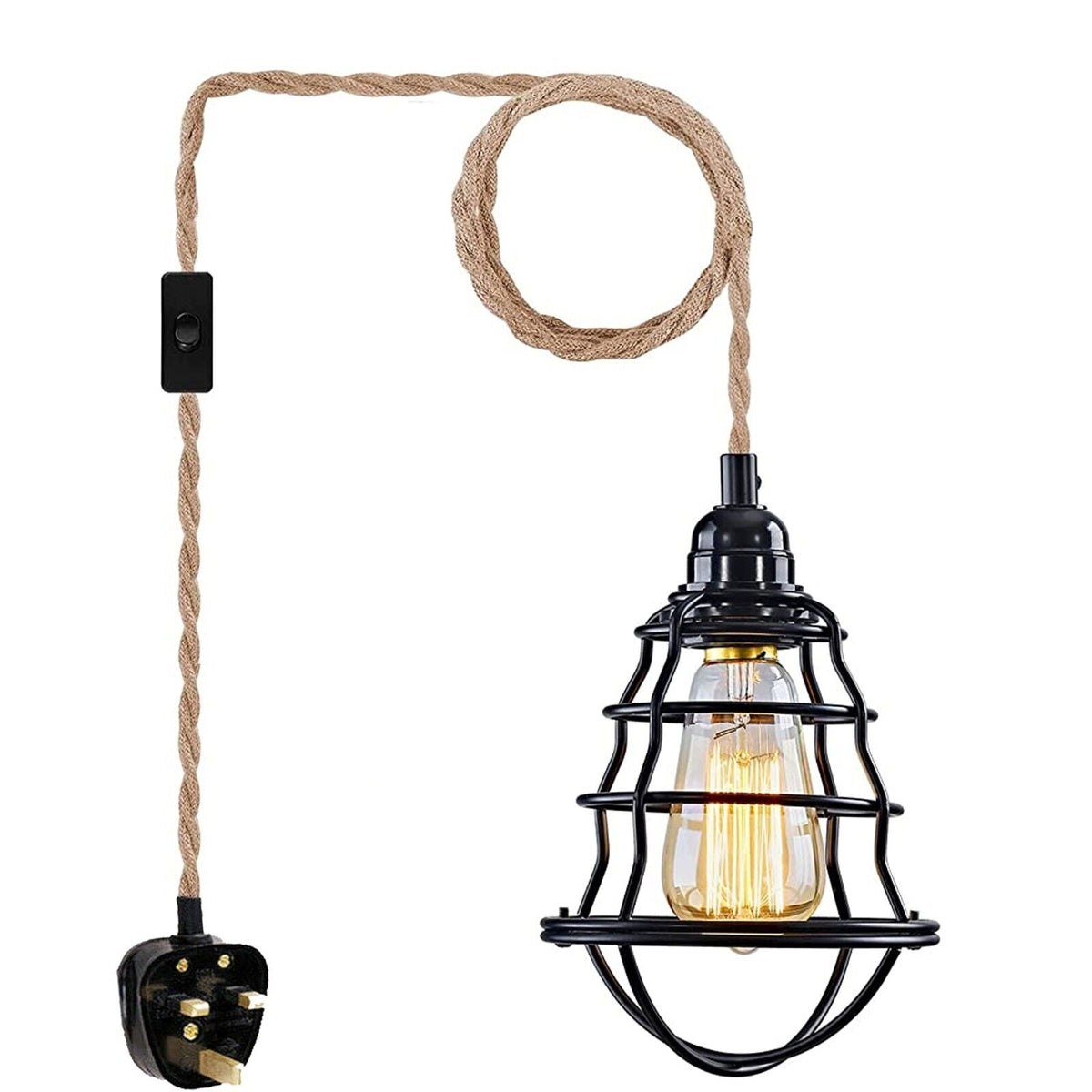 Fabric Hemp Flex Cable kit Black Plug In Pendant Lamp Light E27~3692-3