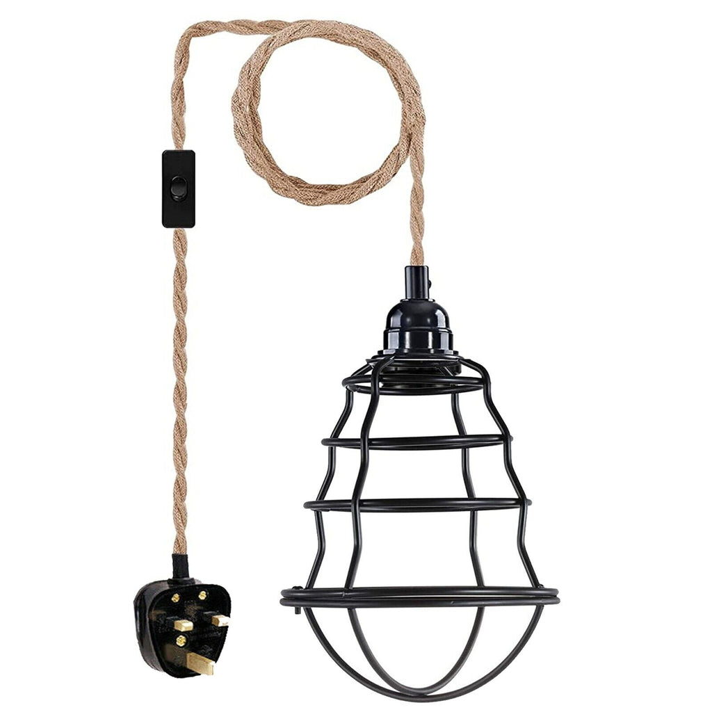 Fabric Hemp Flex Cable kit Black Plug In Pendant Lamp Light E27~3692-2