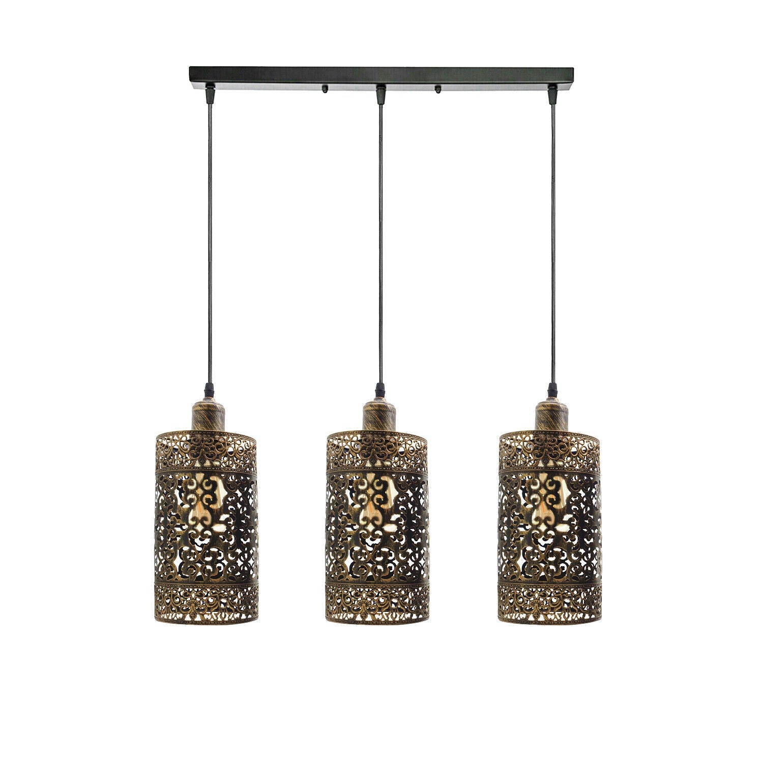 Industrial 3 Way Retro Brushed Copper Cage Ceiling Hanging Pendant Shade E27~3756-1