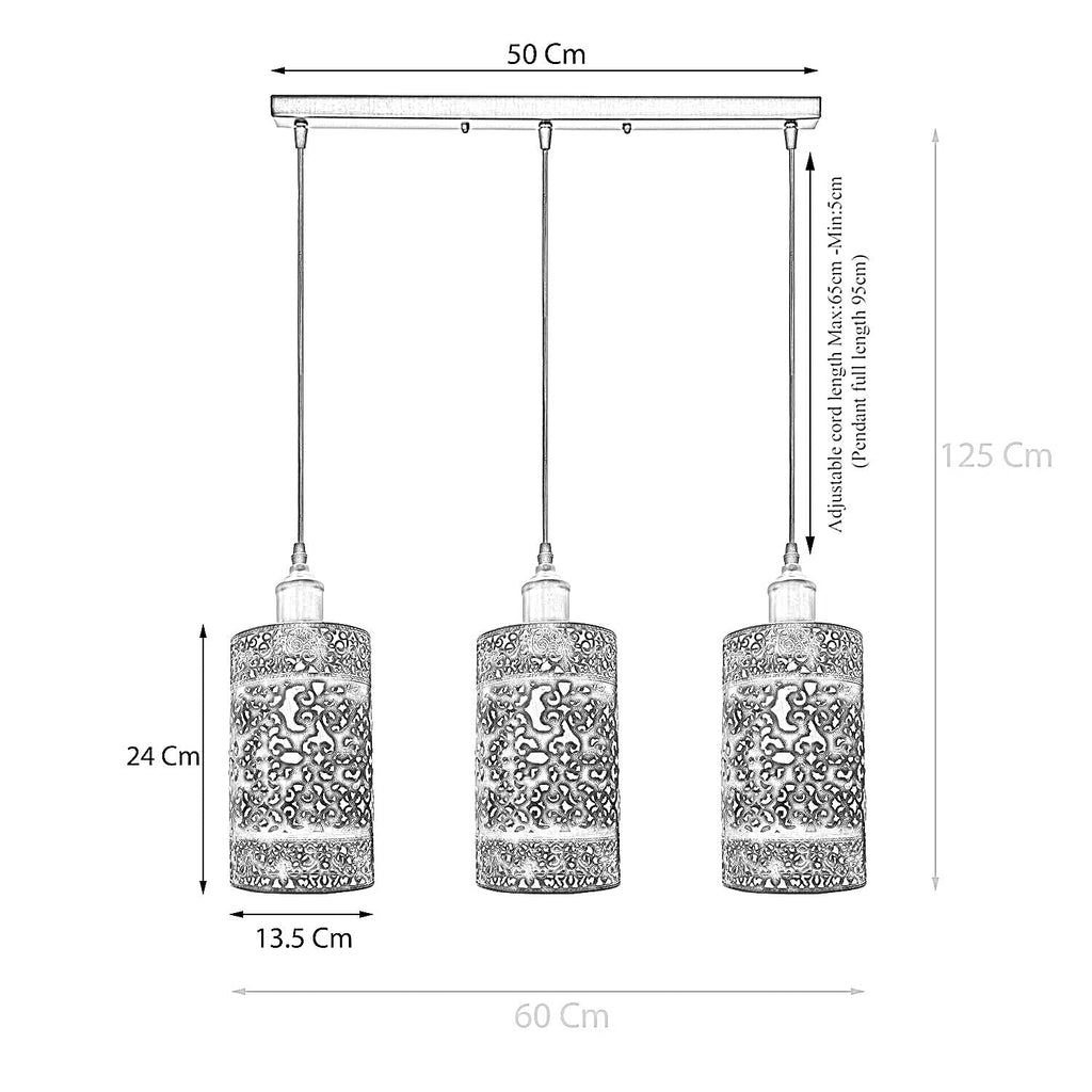 Industrial 3 Way Retro Brushed Copper Cage Ceiling Hanging Pendant Shade E27~3756-4