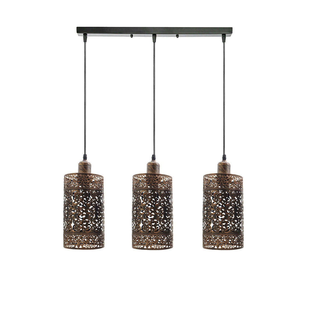 Industrial 3 Way Retro Brushed Copper Cage Ceiling Hanging Pendant Shade E27~3756-2