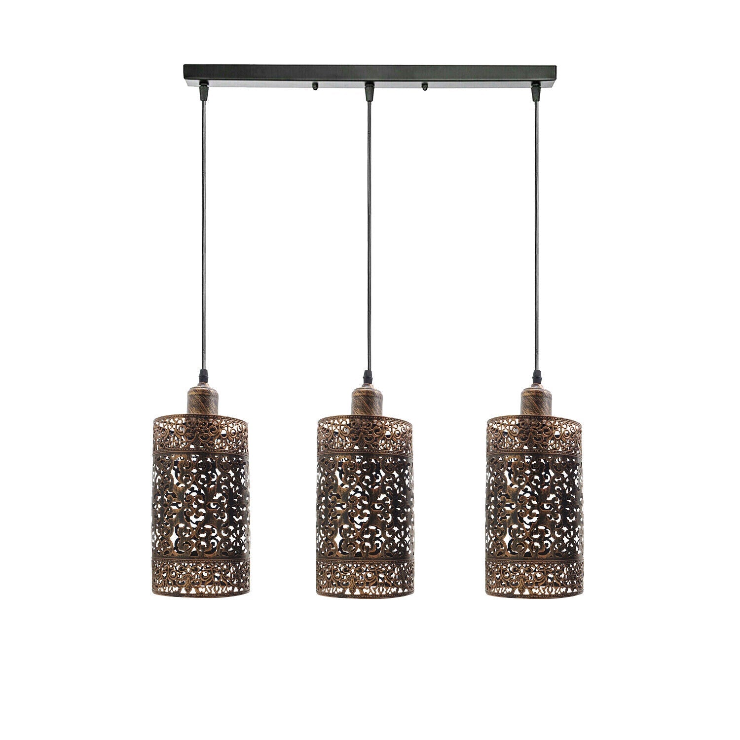 Industrial 3 Way Retro Brushed Copper Cage Ceiling Hanging Pendant Shade E27~3756-2