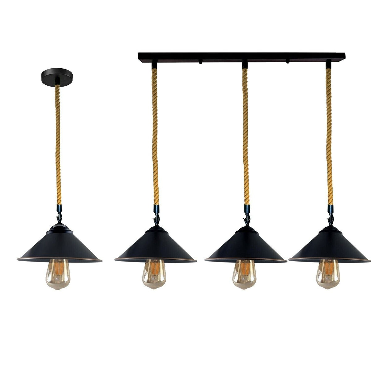 Vintage Retro Industrial Loft Cone Hemp rope 3 head Pendant Light Retro Lamp~3786-4