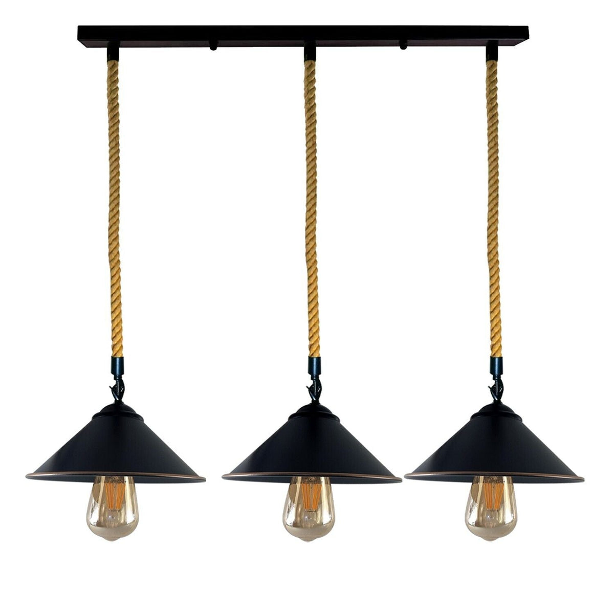 Vintage Retro Industrial Loft Cone Hemp rope 3 head Pendant Light Retro Lamp~3786-2