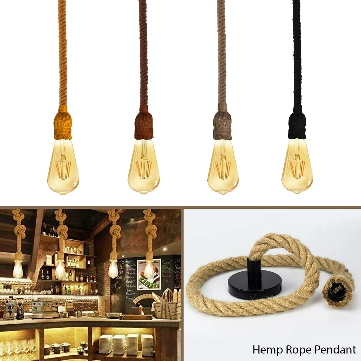 Vintage Ceiling Pendant Light Brown  Colour Hemp Rope Hanging Lamp lights~4267-2