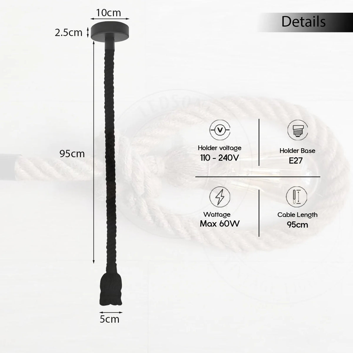 Vintage Ceiling Pendant Light Brown  Colour Hemp Rope Hanging Lamp lights~4267-1