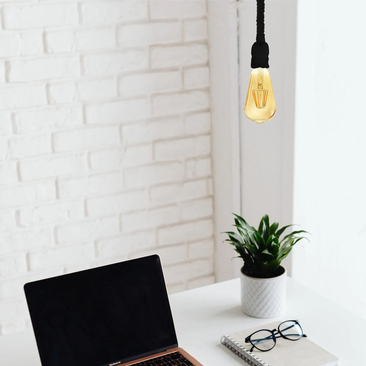 Ceiling Pendant Light 1m Black Colour Hemp Rope, E27 Suspension Lamp Holder ~4266-3