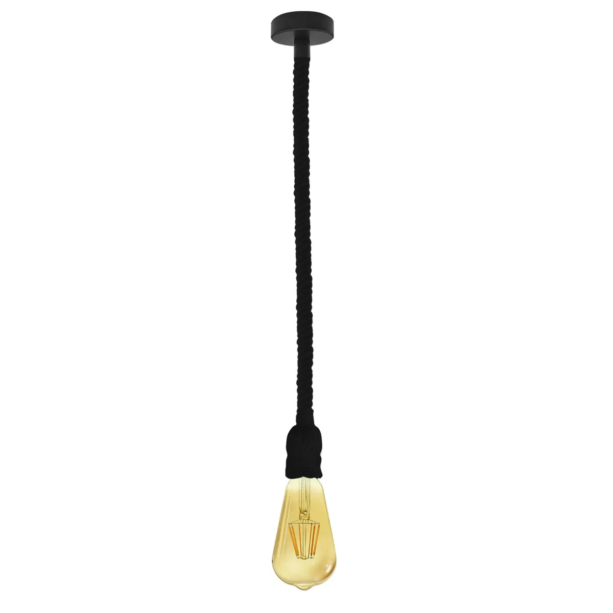 Ceiling Pendant Light 1m Black Colour Hemp Rope, E27 Suspension Lamp Holder ~4266-0