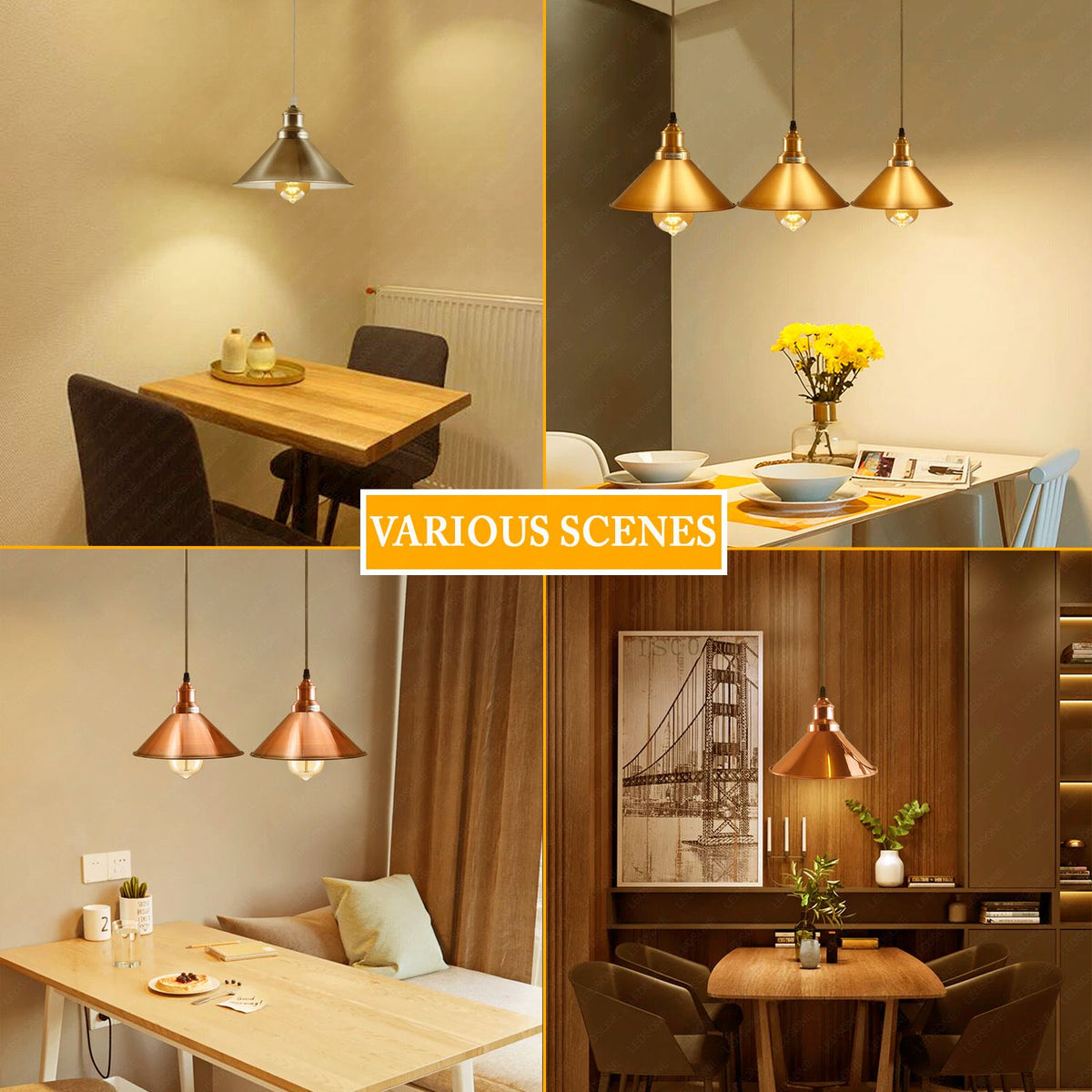 Industrial Vintage single ceiling Pendant Lighting Metal cone Yellow Brass Lampshade E27 UK Holder~3814-1