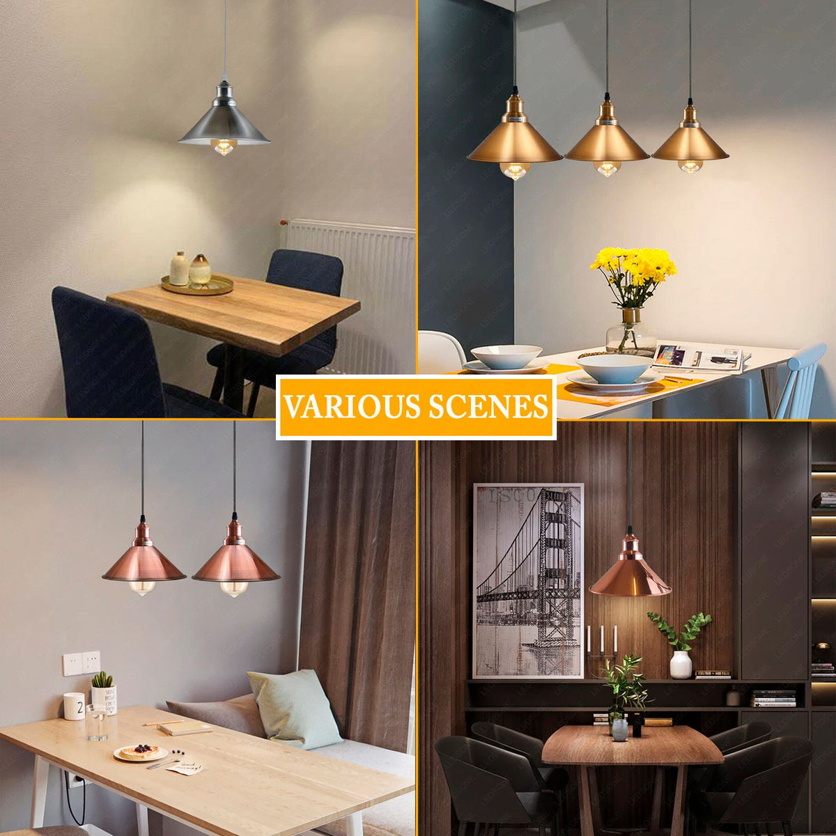Industrial Vintage single ceiling Pendant Lighting Metal cone Yellow Brass Lampshade E27 UK Holder~3814-2