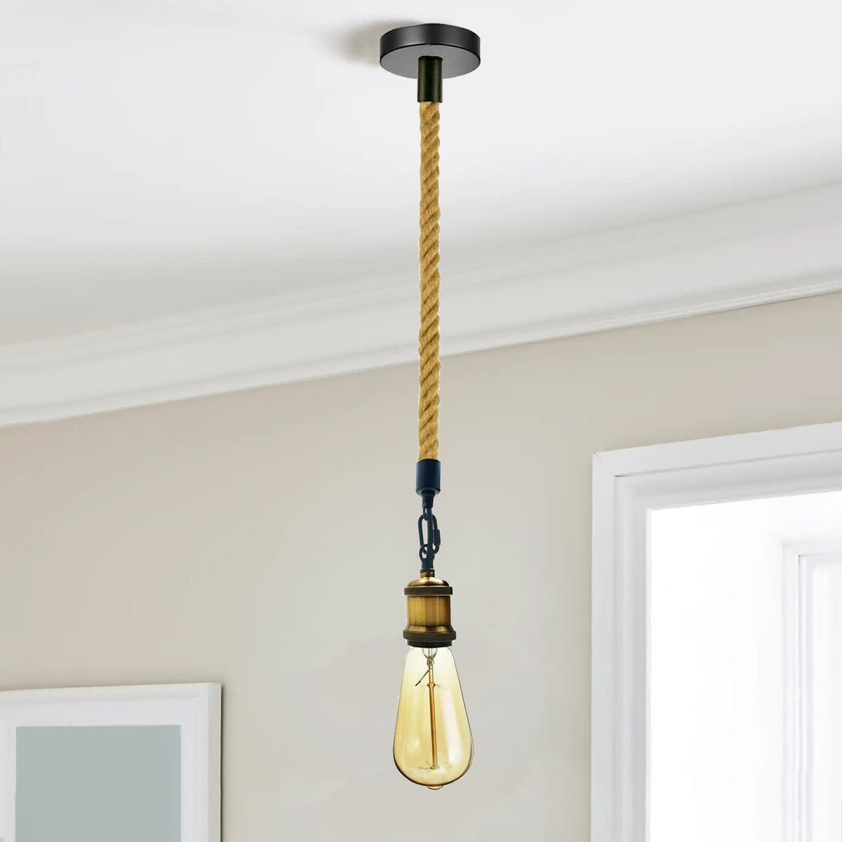 Hemp Rope 1 Head Pendant Ceiling Light Retro Lamp~1522-0