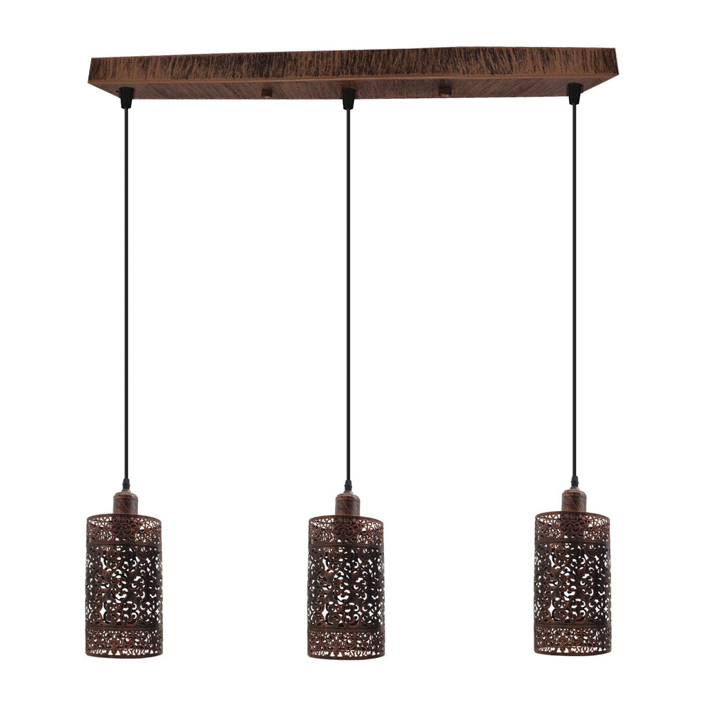 Industrial Vintage Retro 3 Way Rectangle Drum Cylinder Rustic Red Cage Pendant Light~4013