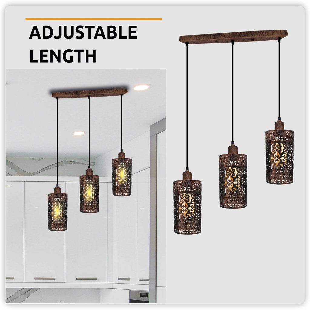 Industrial Vintage Retro 3 Way Rectangle Drum Cylinder Rustic Red Cage Pendant Light~4013
