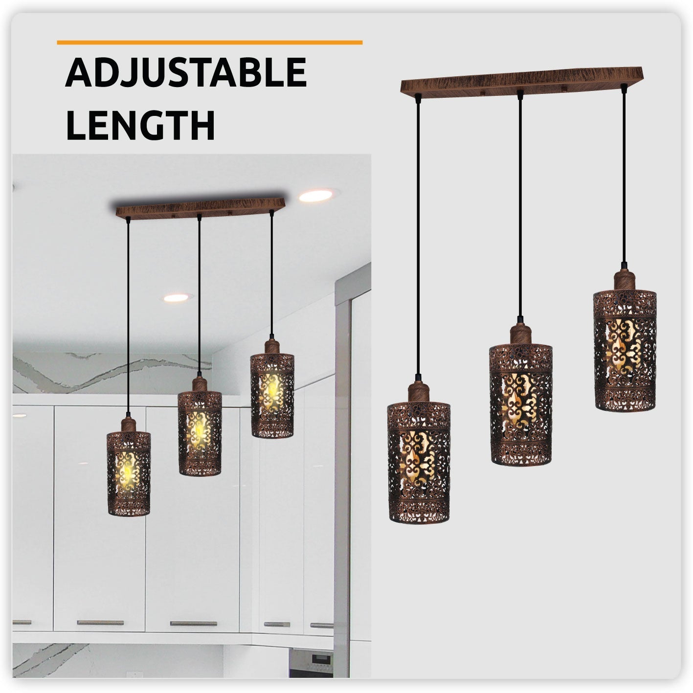 Industrial Vintage Retro 3 Way Rectangle Drum Cylinder Rustic Red Cage Pendant Light~4013