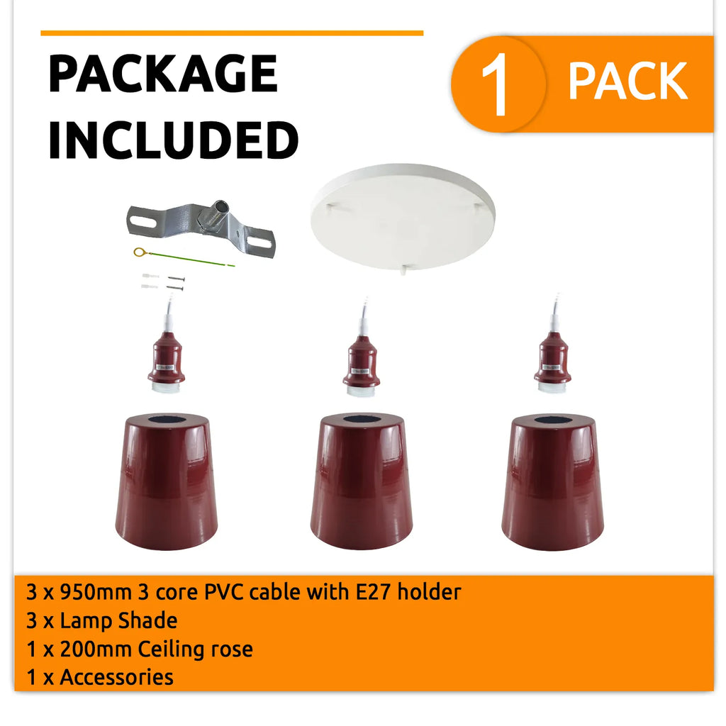 Industrial E27 3 Way Vintage Retro Ceiling Pendent Light~4295-3