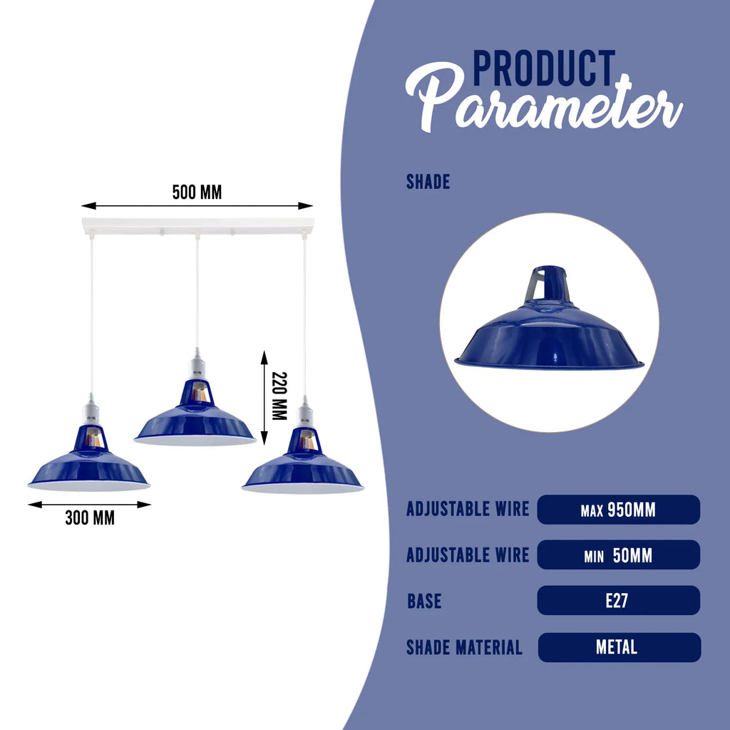 3 Way Ceiling Barn Slotted E27 Metal Pendent Light Fixture~4339-3