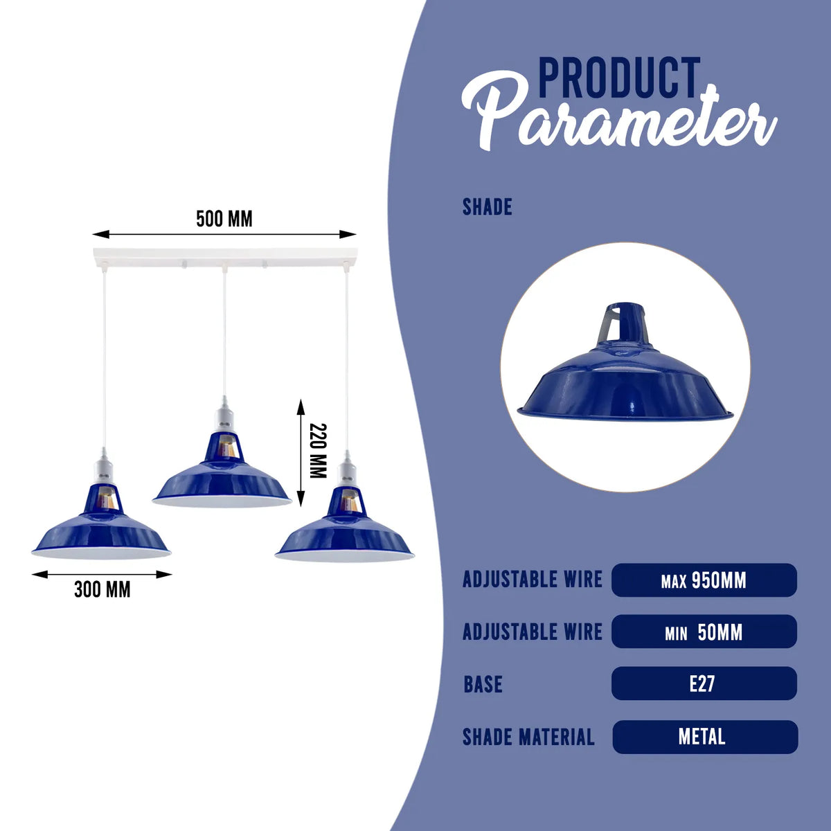 3 Way Ceiling Barn Slotted E27 Metal Pendent Light Fixture~4339-3