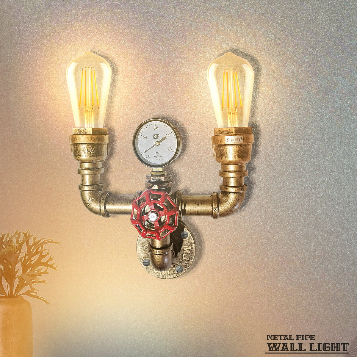 Vintage Industrial Steampunk Twin Water Pipe Wall Light E27~5507-2