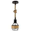Hemp Rope Cord Pendant Light-E27 Metal Cage Hanging Lamp~5582-1