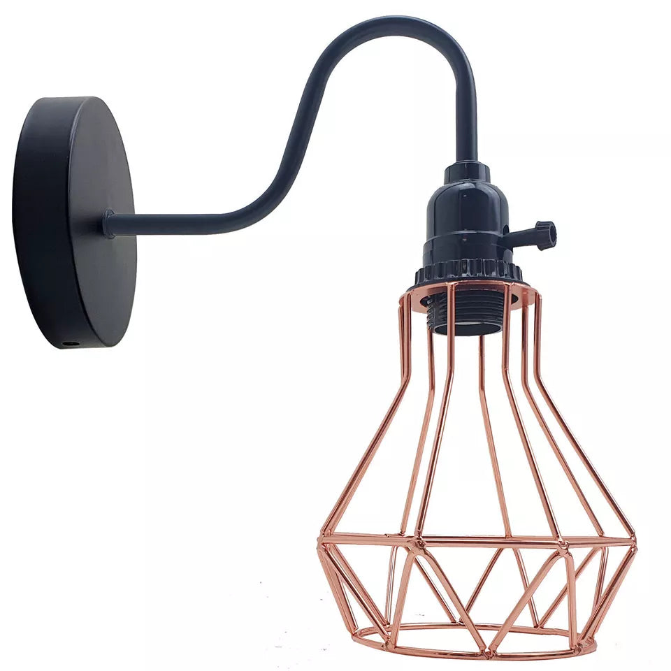 LEDSONE Industrial Vintage Wall Sconce – Geometric Metal Cage E27 Lamp ~5645-3