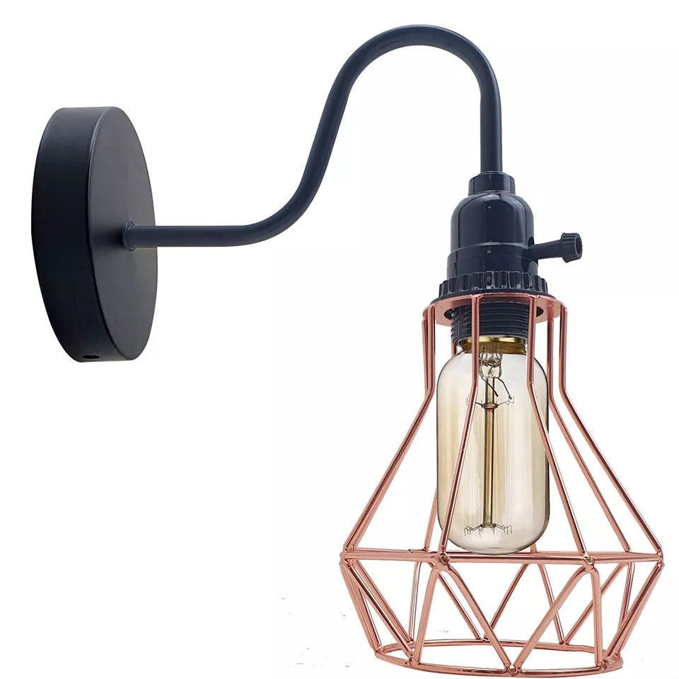 LEDSONE Industrial Vintage Wall Sconce – Geometric Metal Cage E27 Lamp ~5645-2