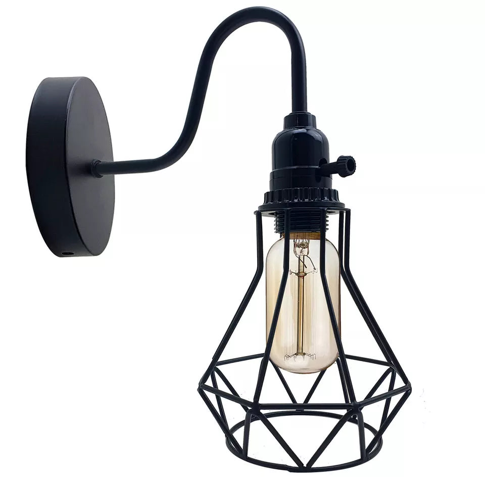 LEDSONE Industrial Vintage Wall Sconce – Geometric Metal Cage E27 Lamp ~5645-5